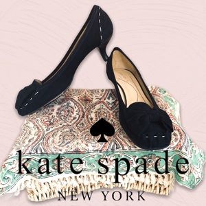KATE SPADE Black Suede Bow Heel Pumps Size 9.5